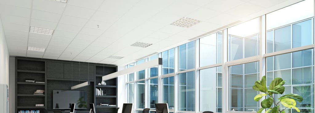 Spotless modern office with floor-to-ceiling windows